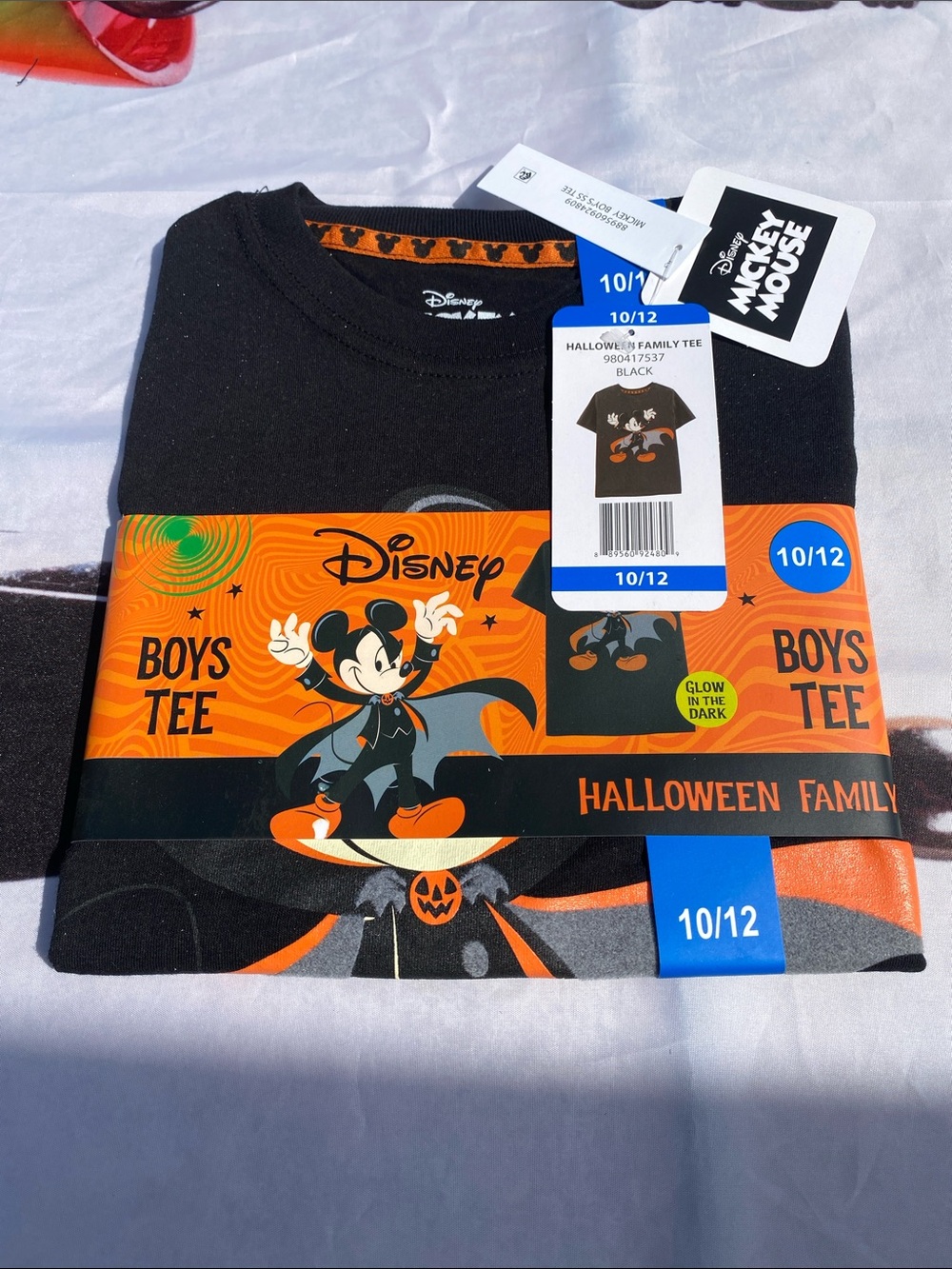 Disney Mickey Mouse Halloween Vampire Glow in the Dark Tee Size 10/12